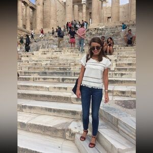 Cream short sleeve crocheted Madewell sweater top